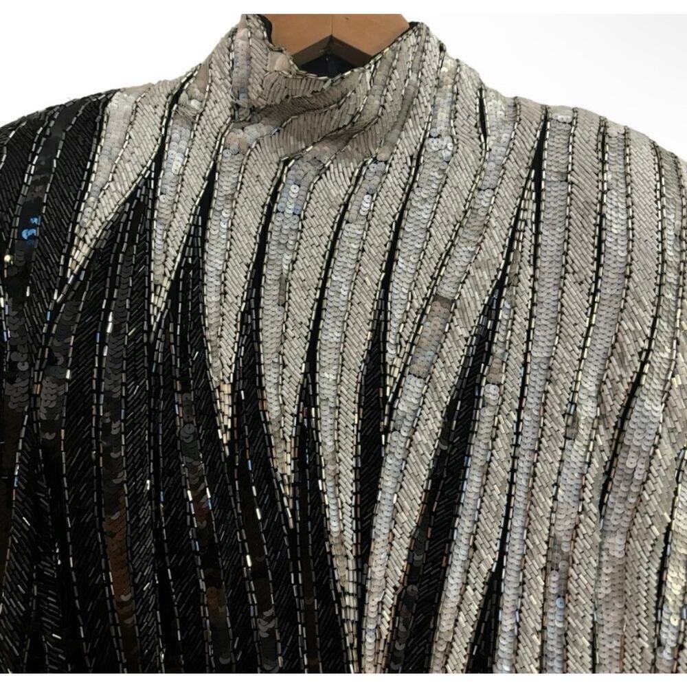 Bob Mackie Boutique Black & Silver Beaded Sequin Evening Gown Vintage Glam Dress - Picture 11 of 11